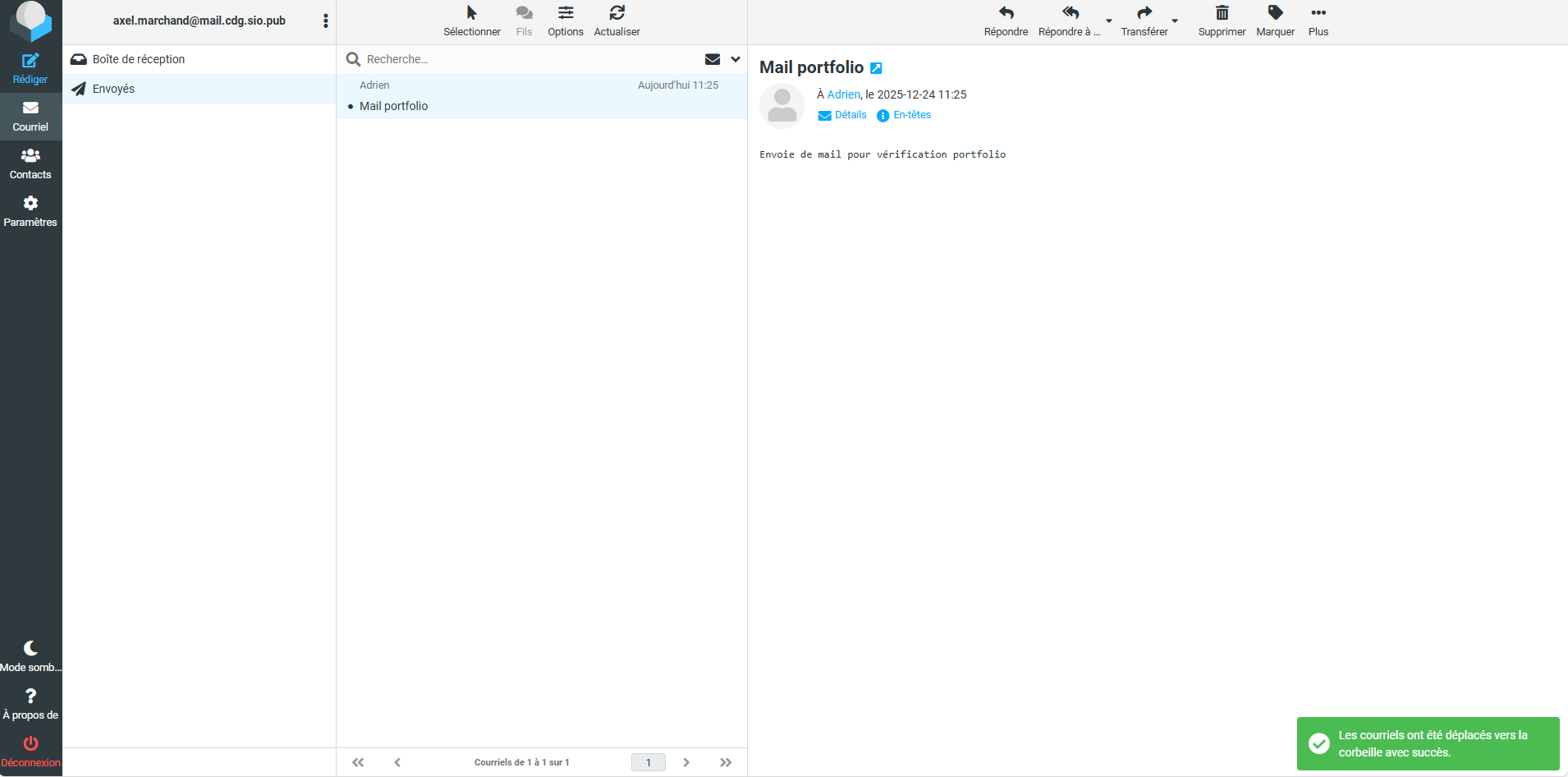 Confirmation de l'envoie